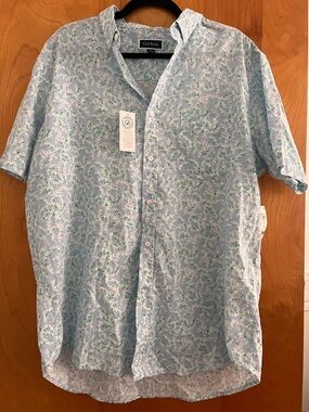 Club Room Light Blue & White Floral Short-Sleeve Button-Down Shirt